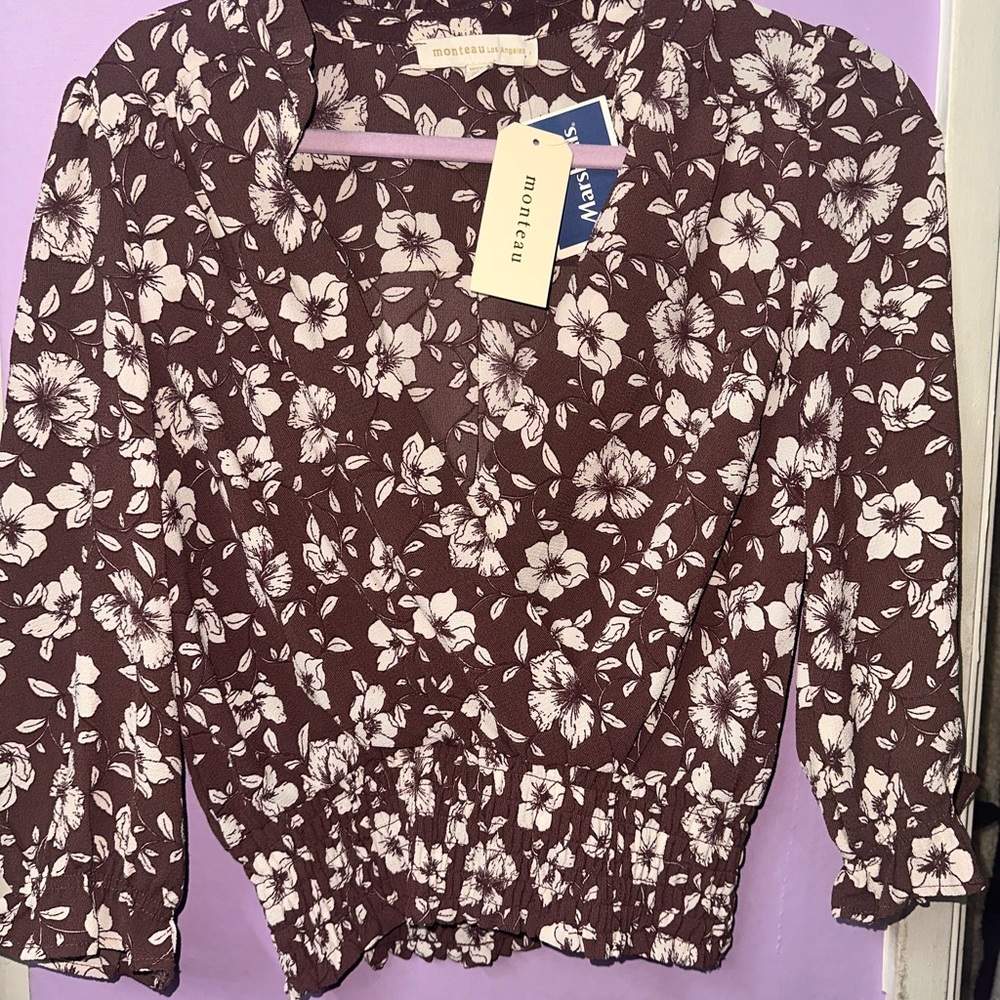 Monteau Brown Floral Blouse